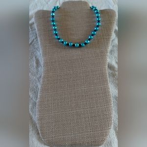 Handmade Black Leather And Turquoise Pearl Necklace
